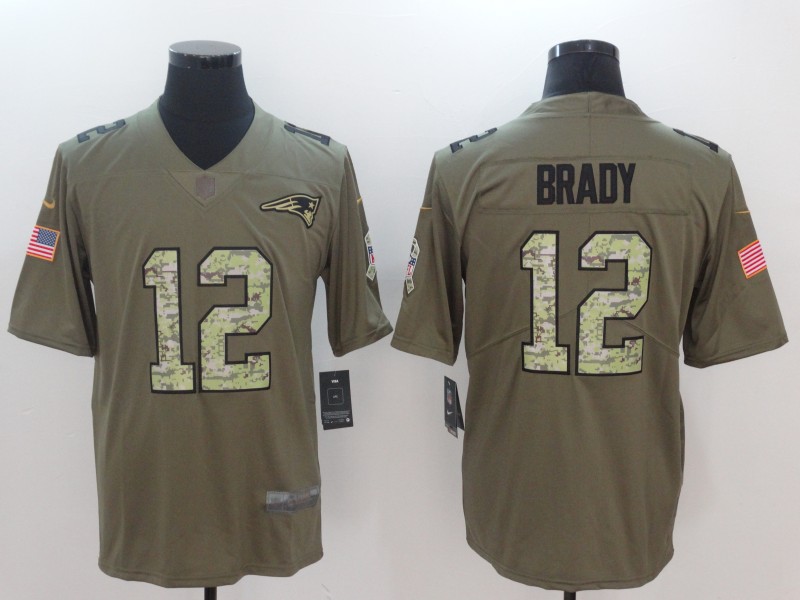 Men New England Patriots #12 Brady Camo Nike Olive Salute To Service Limited NFL Jerseys